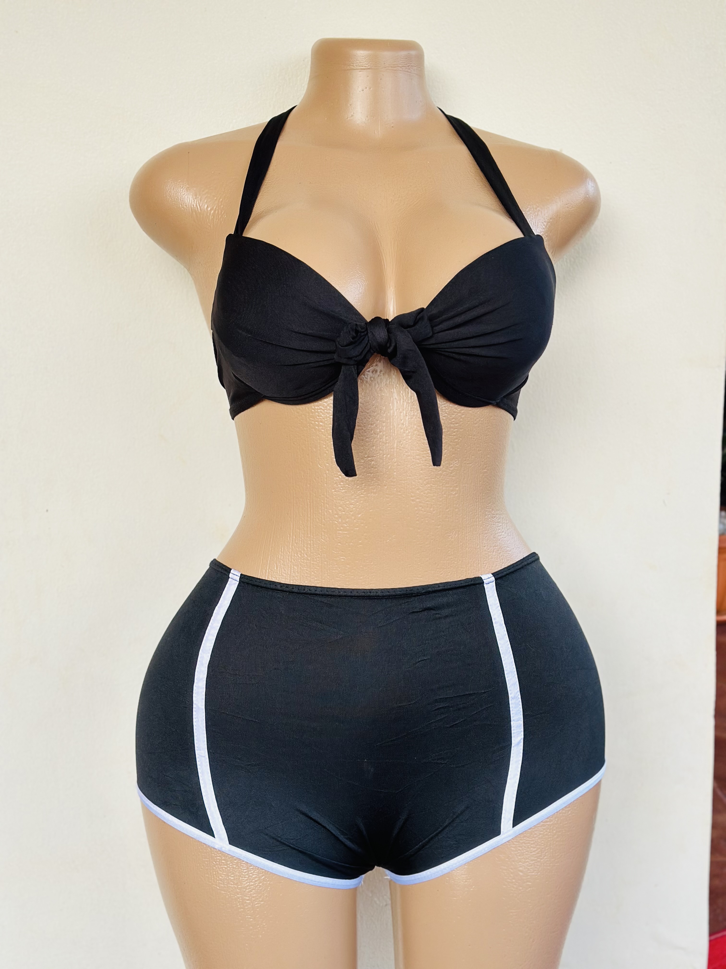 Bikini (Black stripped bottom with a Black Plain Bra)