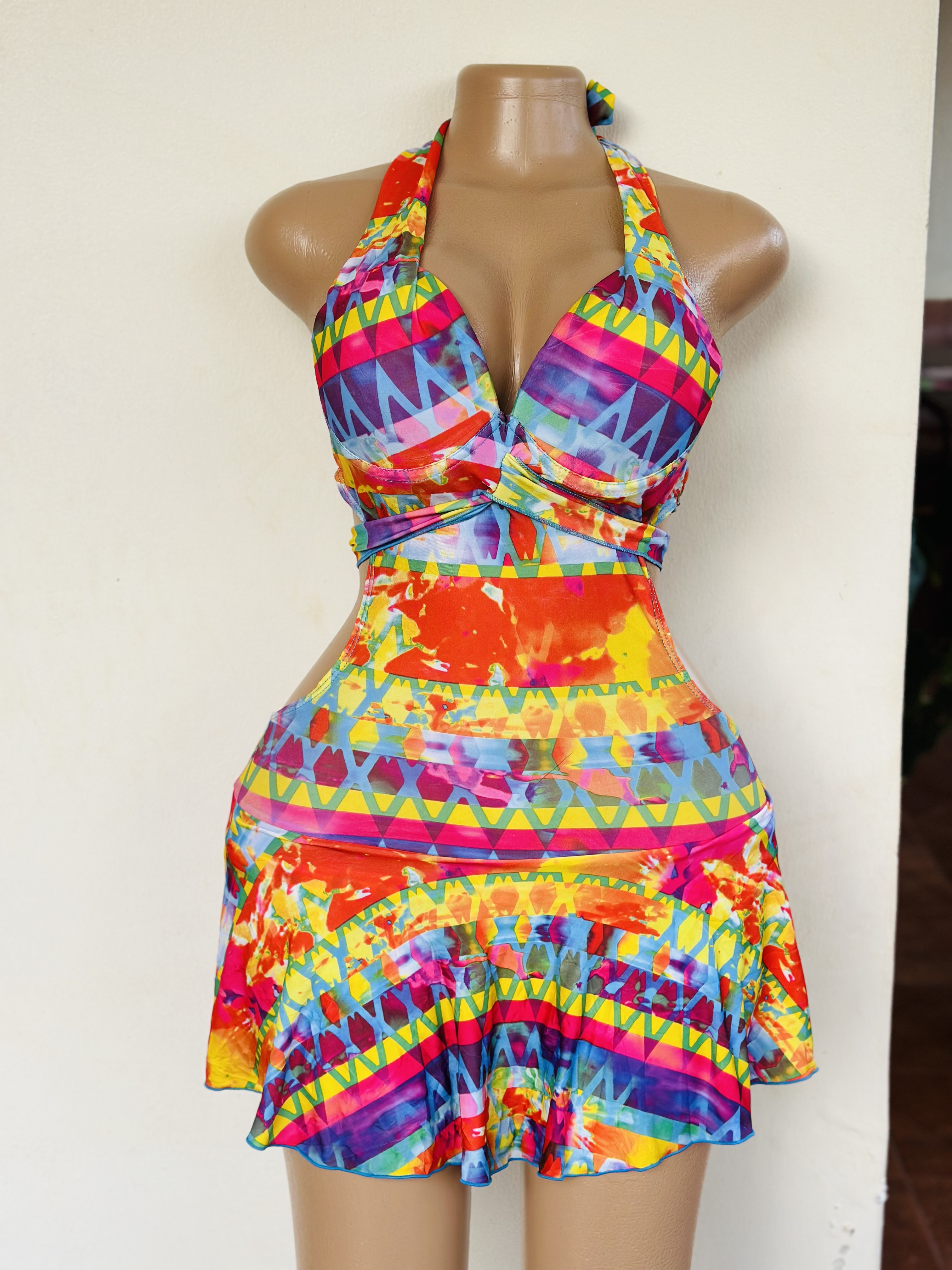 Swimsuit (One Piece with shades of orange, blue, purple, green and yellow )