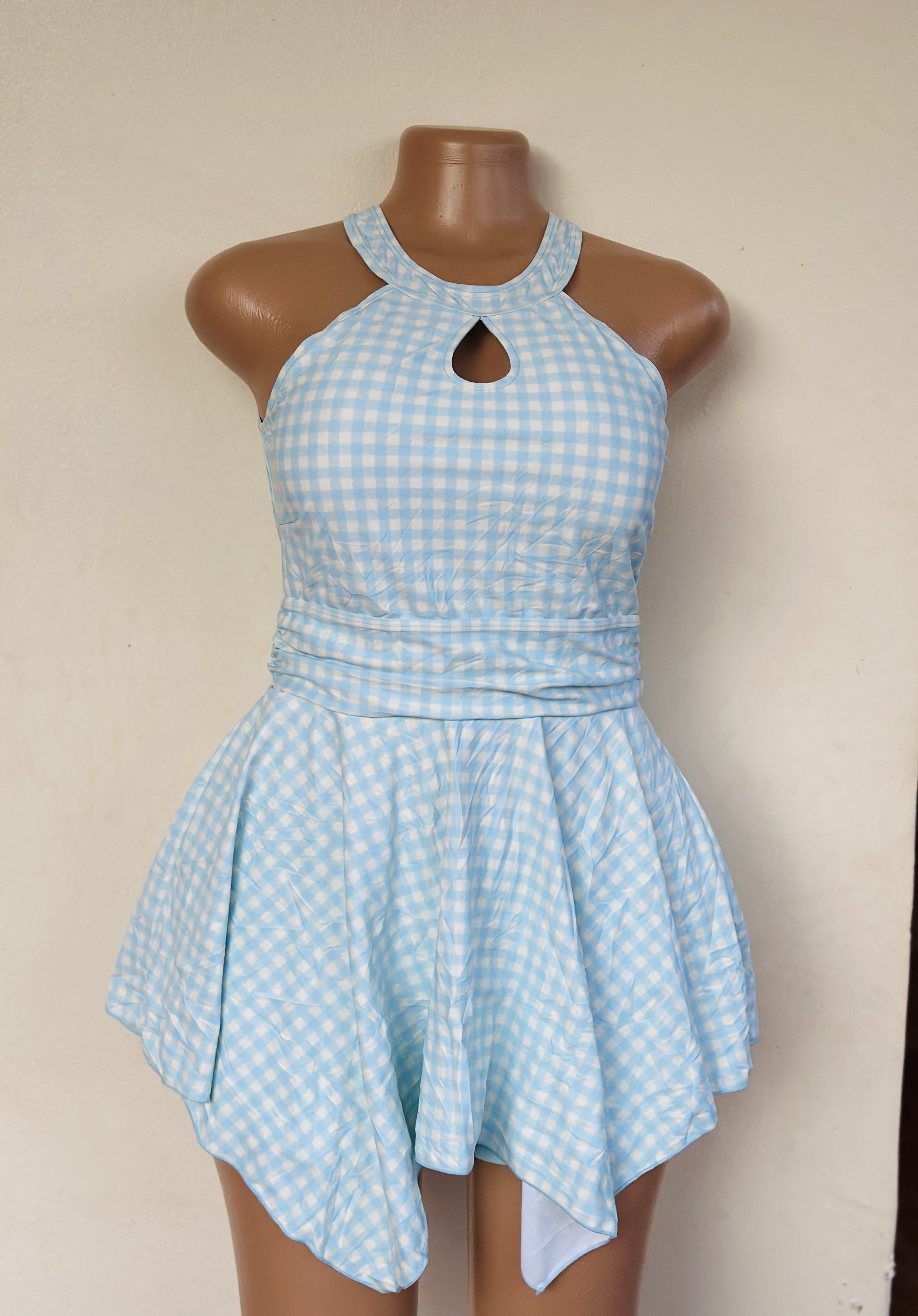 Swimsuit ( One piece checked in blue and white)